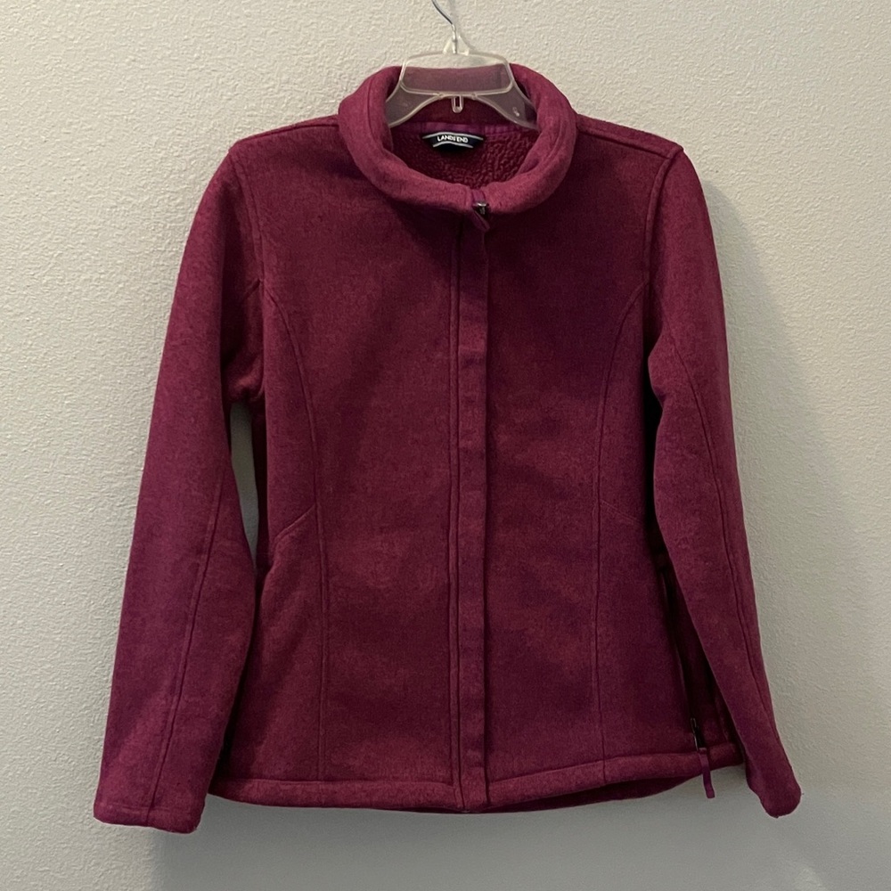 Women's Lands’end Pink Fleece Sweater Jacket Size M